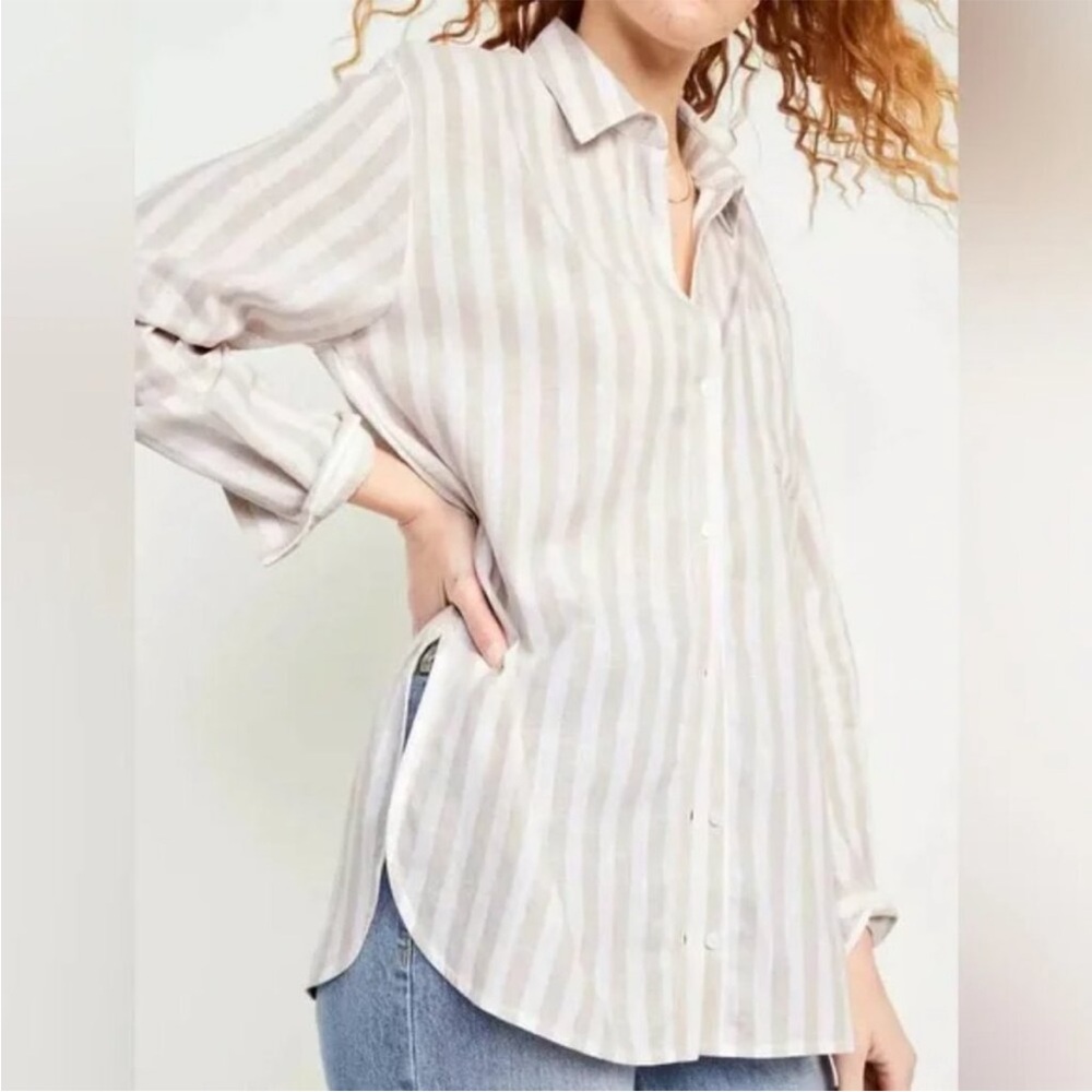 NWT Old Navy Linen Blend Oversized Boyfriend Button Down/ Swim Coverup